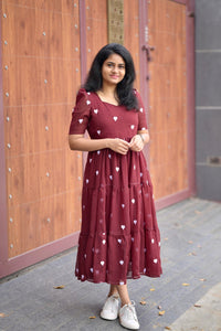 Maroon Heart Georgette