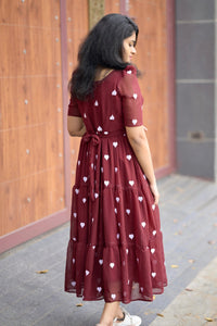 Maroon Heart Georgette