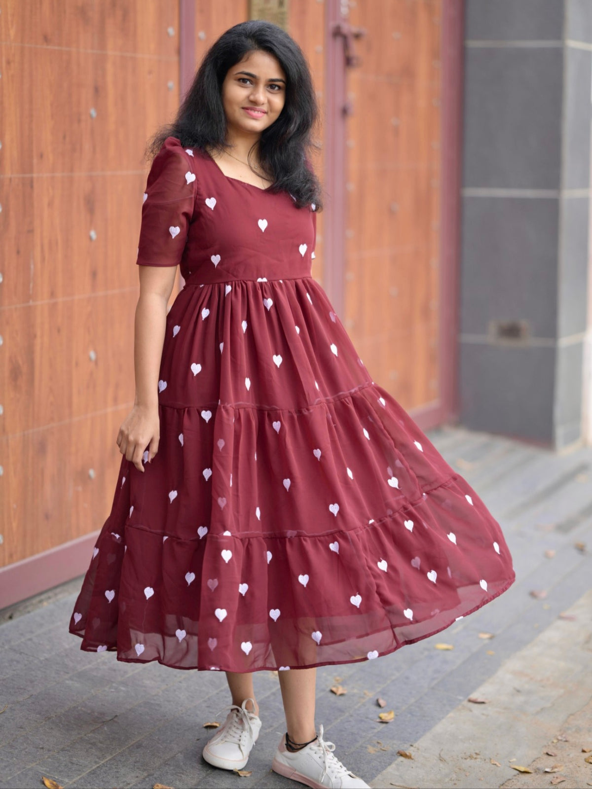 Maroon Heart Georgette