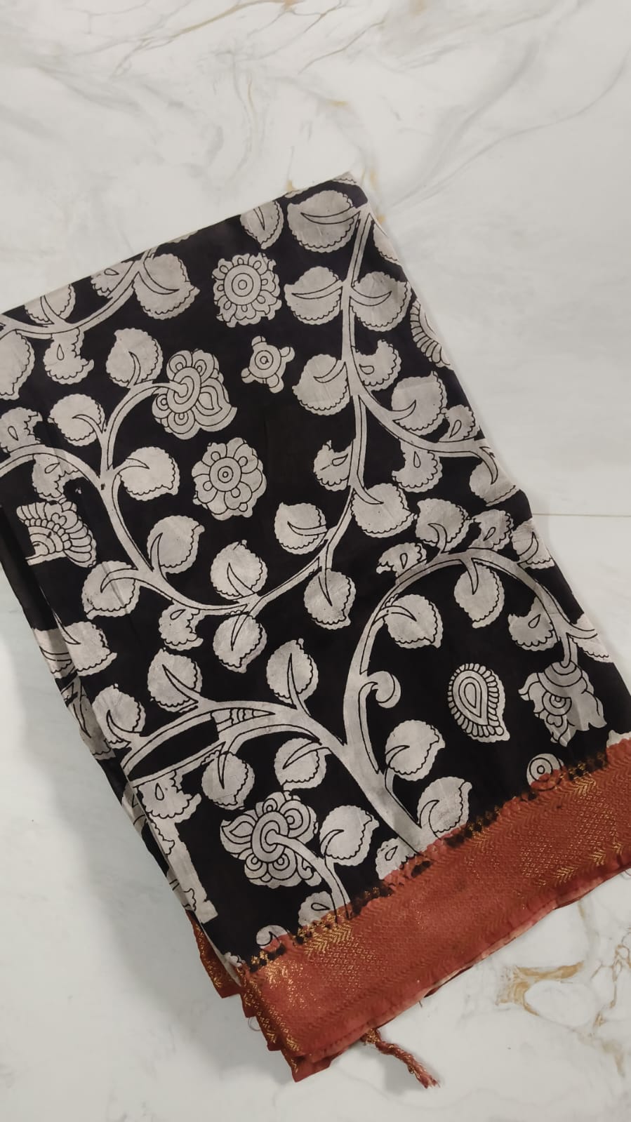 Red Rawsilk with Kalamkari Duppata - Made On Order