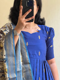 Blue Rawsilk with Kalamkari Duppata - Made On Order