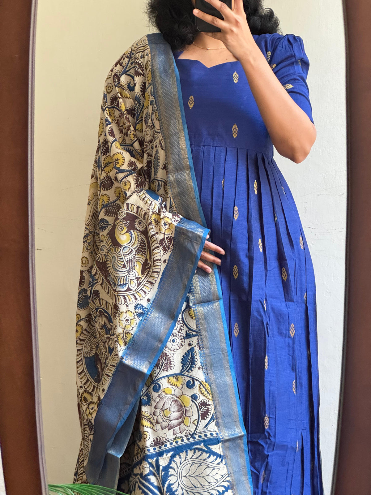 Blue Rawsilk with Kalamkari Duppata - Made On Order