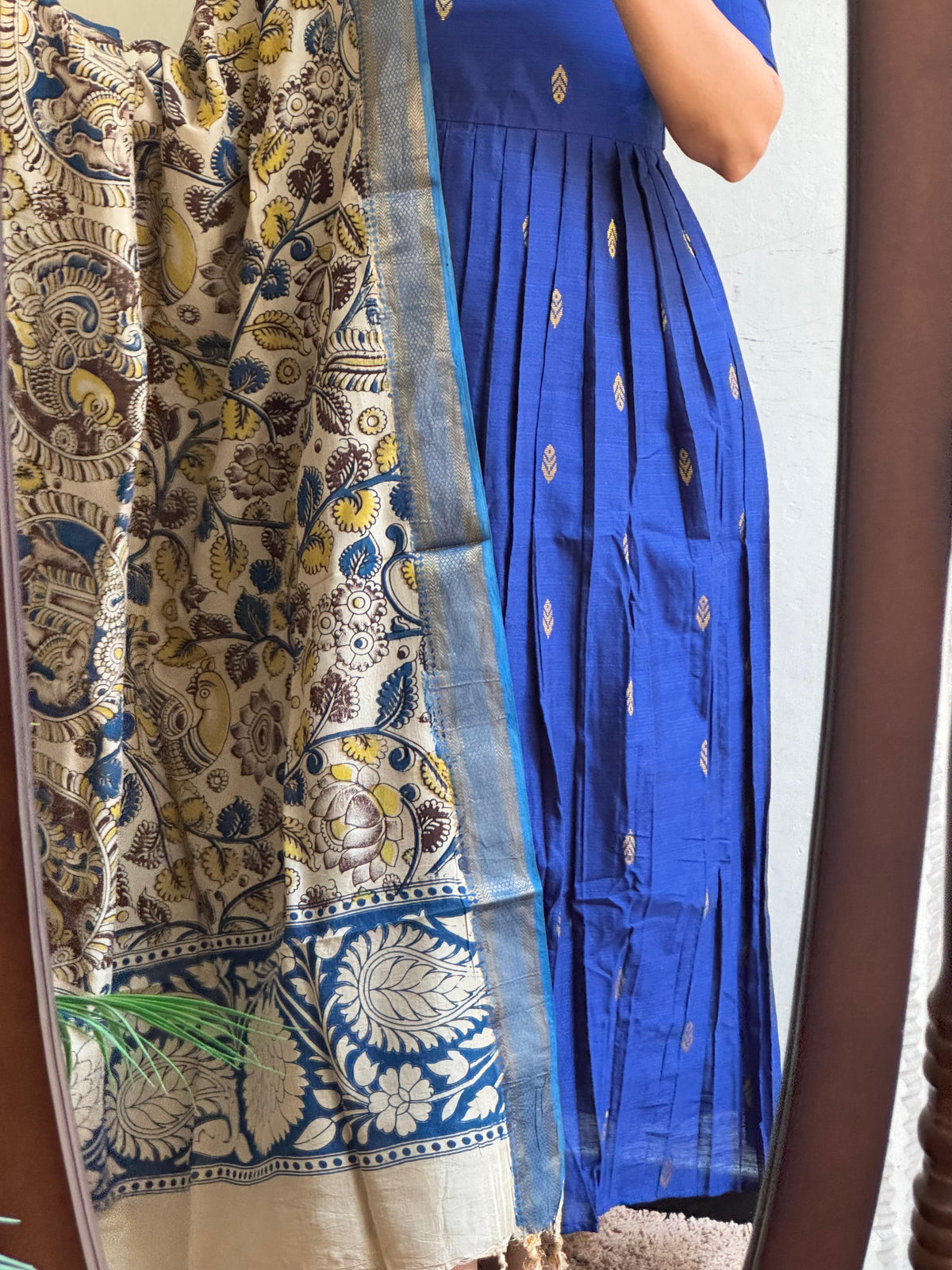Blue Rawsilk with Kalamkari Duppata - Made On Order