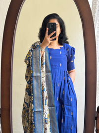 Blue Rawsilk with Kalamkari Duppata - Made On Order
