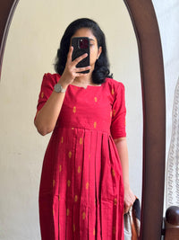 Red Rawsilk with Kalamkari Duppata - Made On Order