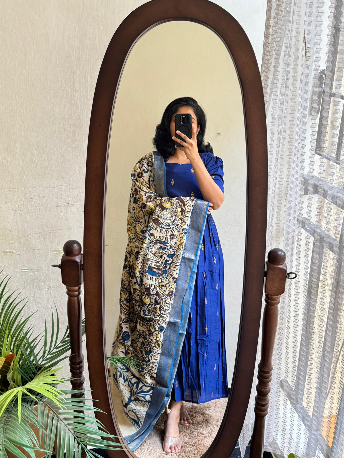 Blue Rawsilk with Kalamkari Duppata - Made On Order