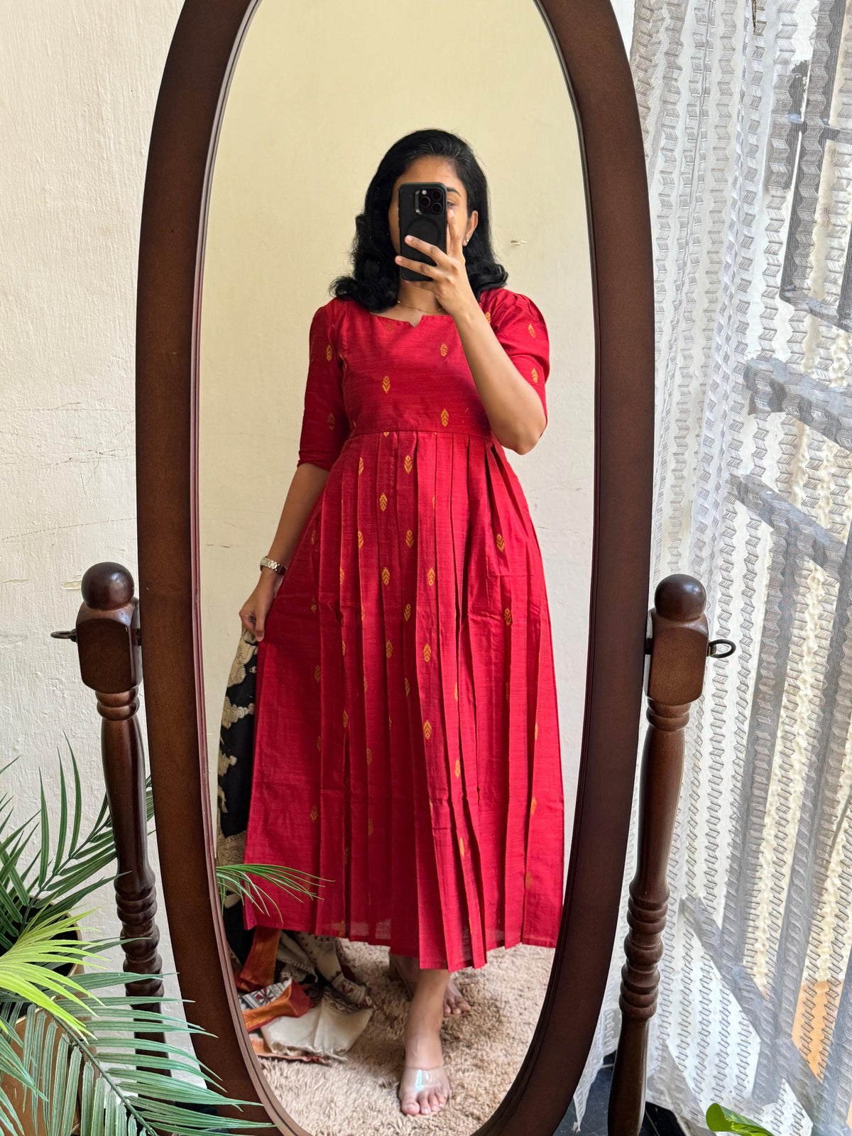 Red Rawsilk with Kalamkari Duppata - Made On Order