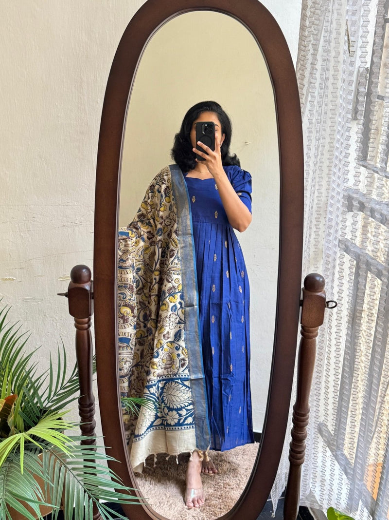 Blue Rawsilk with Kalamkari Duppata - Made On Order - Astonish Admire