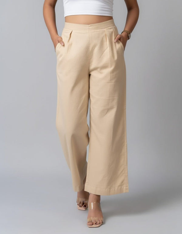Cotton Wide Leg Pant Beige - Ready Dispatch - Astonish Admire