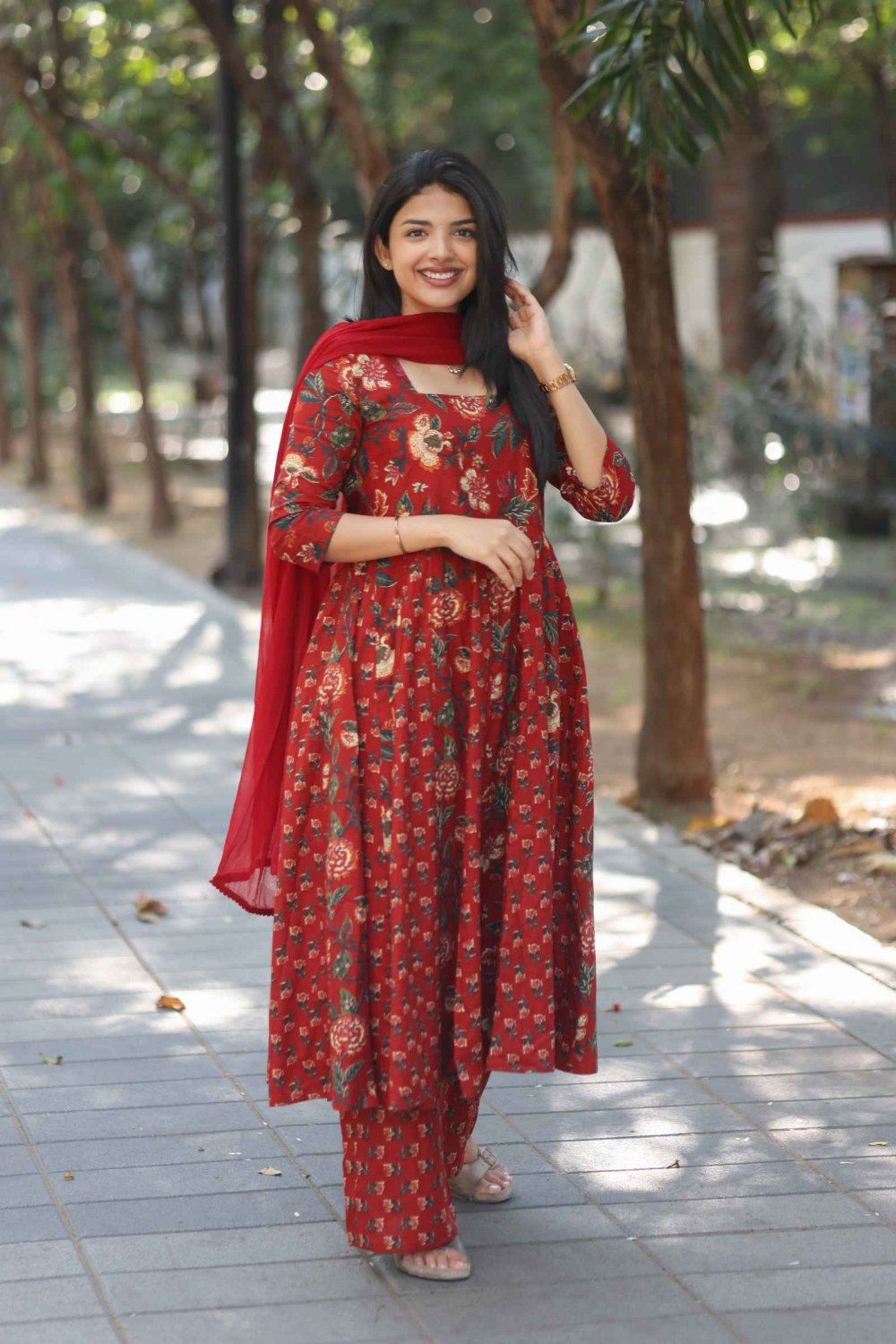 Crimson Bloom Anarkali Set - Astonish Admire