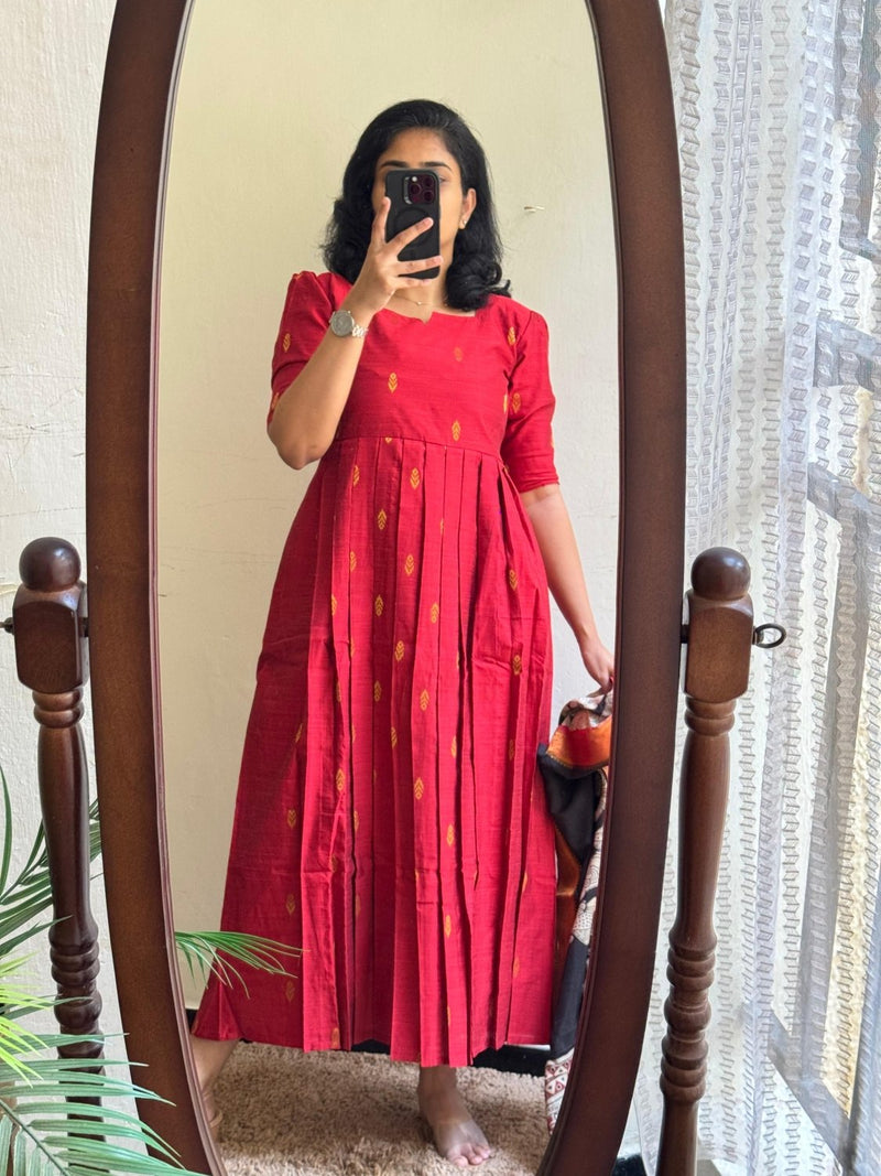 Red Rawsilk with Kalamkari Duppata - Made On Order - Astonish Admire