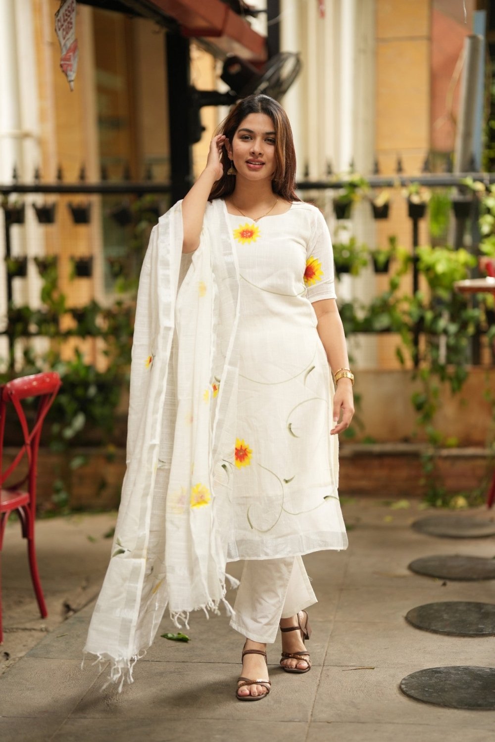 The Sunlit Flora Handpainted Linen Salwar Set - Astonish Admire