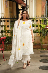 The Sunlit Flora Handpainted Linen Salwar Set - Astonish Admire