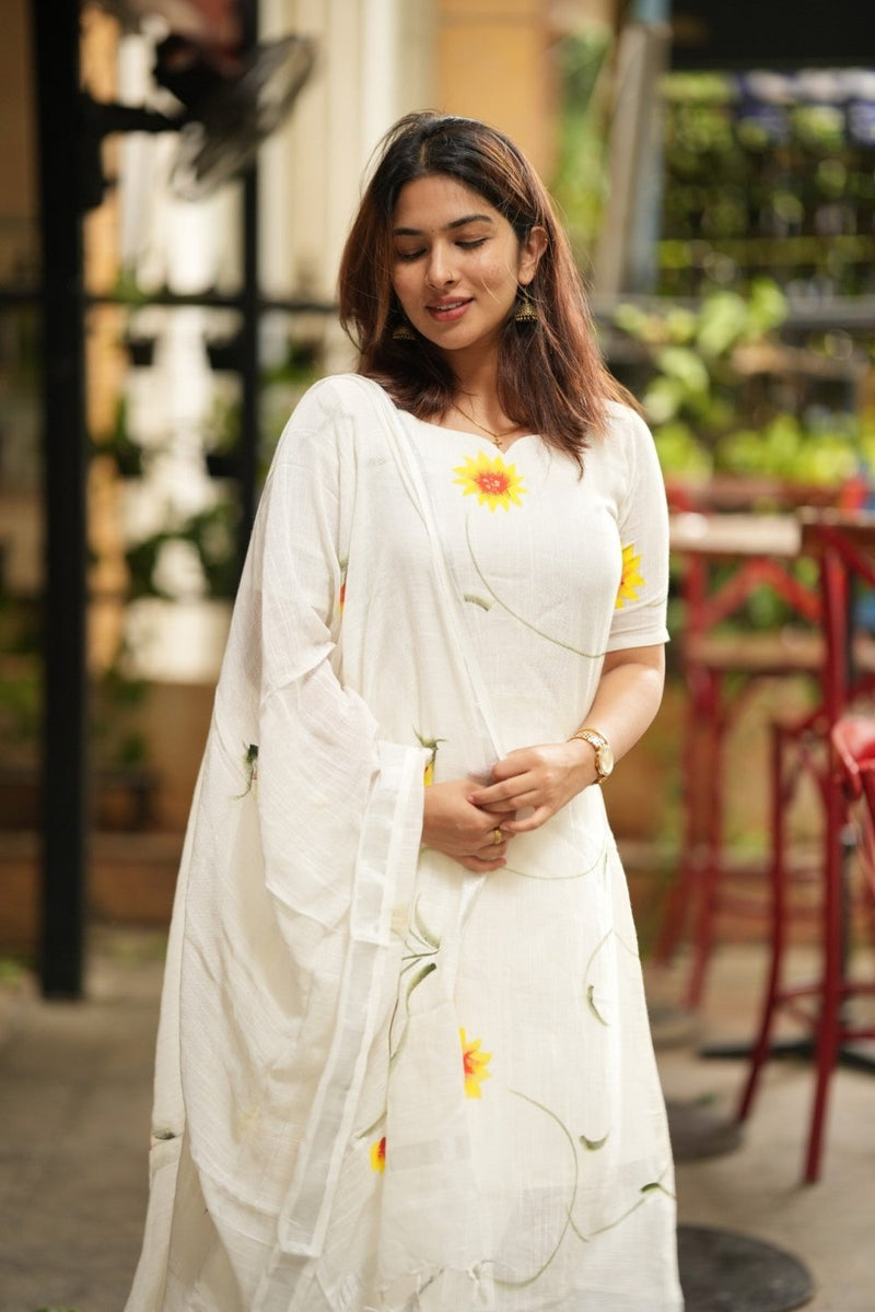 The Sunlit Flora Handpainted Linen Salwar Set - Astonish Admire